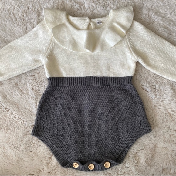 BABY GIRL KNIT RUFFLE LONG SLEEVE ROMPER - Picture 6 of 10